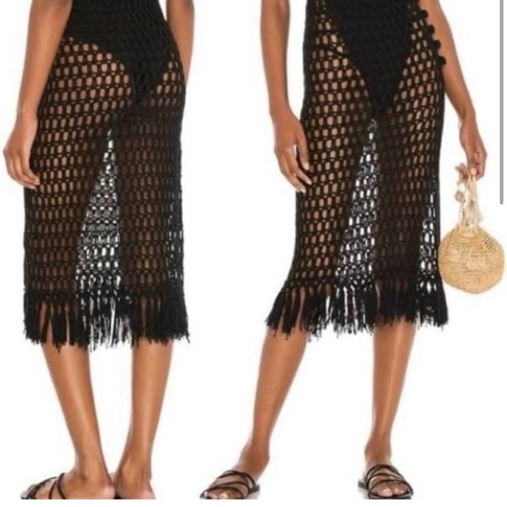 Superdown Black Crochet Midi Skirt